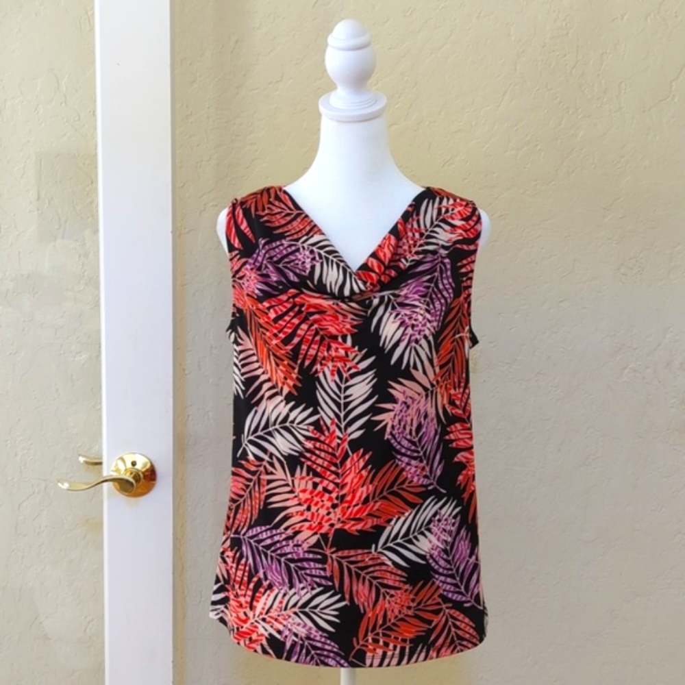 Jaclyn Smith Collection Sleeveless Cowl Neck Leaf Print Blouse Size Small